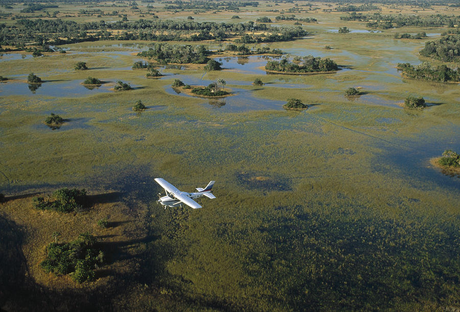 Vlucht met een klein vliegtuig over de Okavango Delta